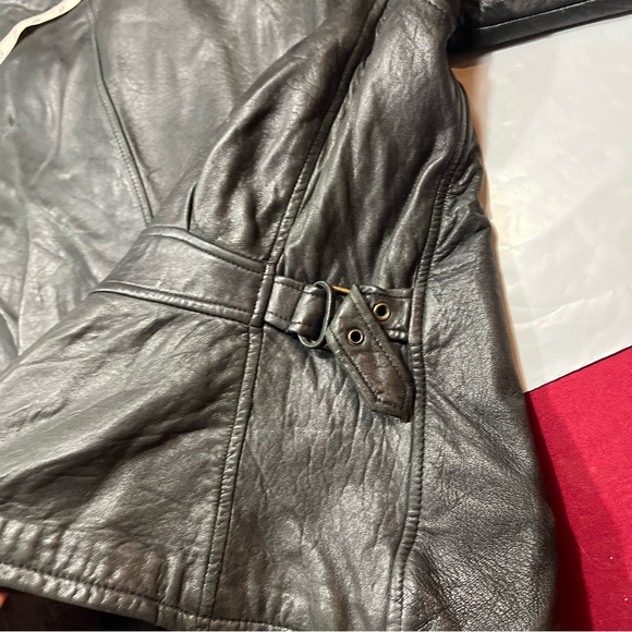 90s BLACK MOTO Leather ZIP JACKET collared Jacqueline Ferrar SOFT lamb skin coat - Picture 16 of 16